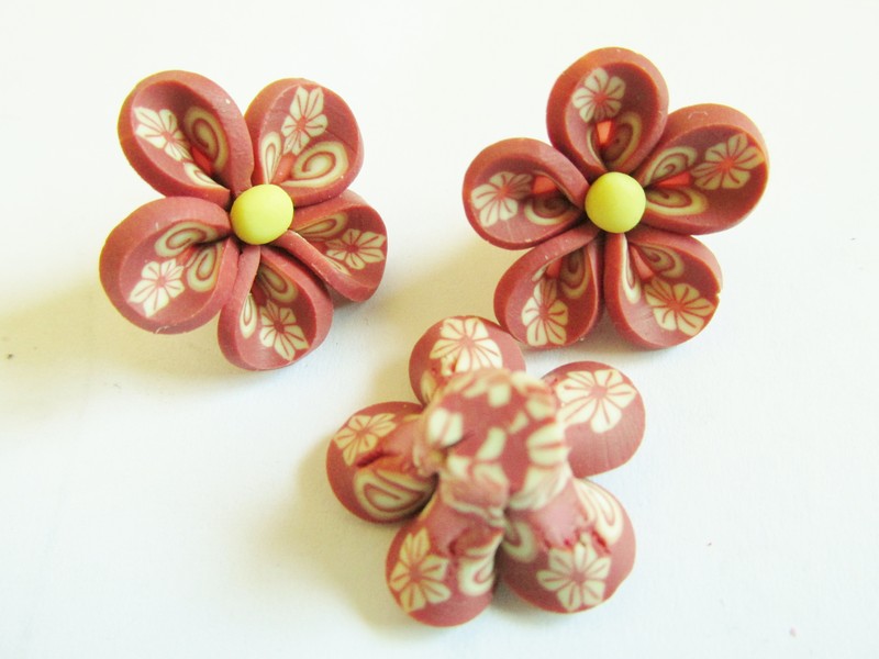 (image for) Rust Polymer clay flower (bag of 3) #FL31